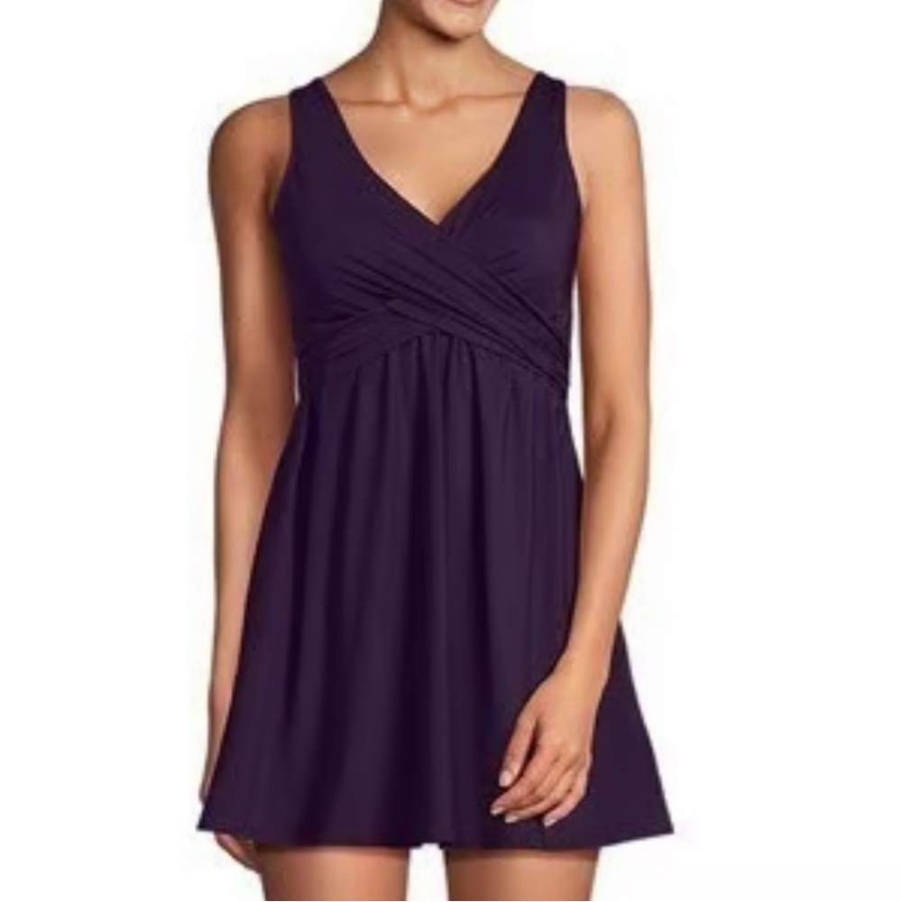 Lands’ End SlenderSuit Wrap Swim Dress One‑Piece Women’s Plus 20W Tummy Control